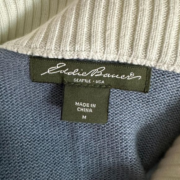 Eddie Bauer Blue & White Winter Design Zip Up Sweater, Medium, Pre-owned - Picture 5 of 6